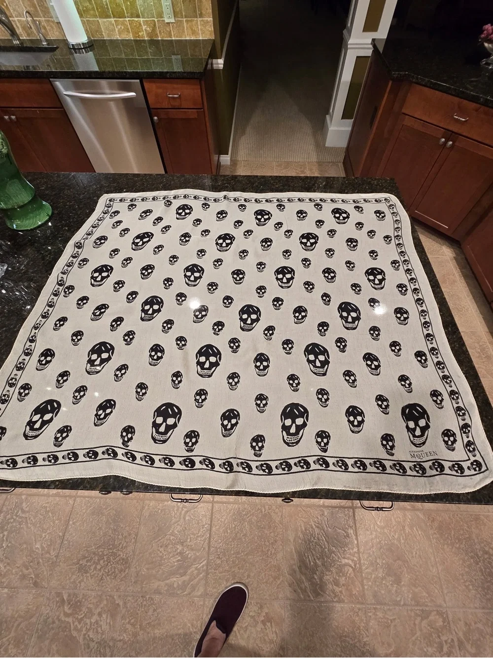 Alexander McQueen Black Skull Border on Cream Scarf